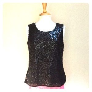 Mod 60’s style black sequin sleeveless top S 8